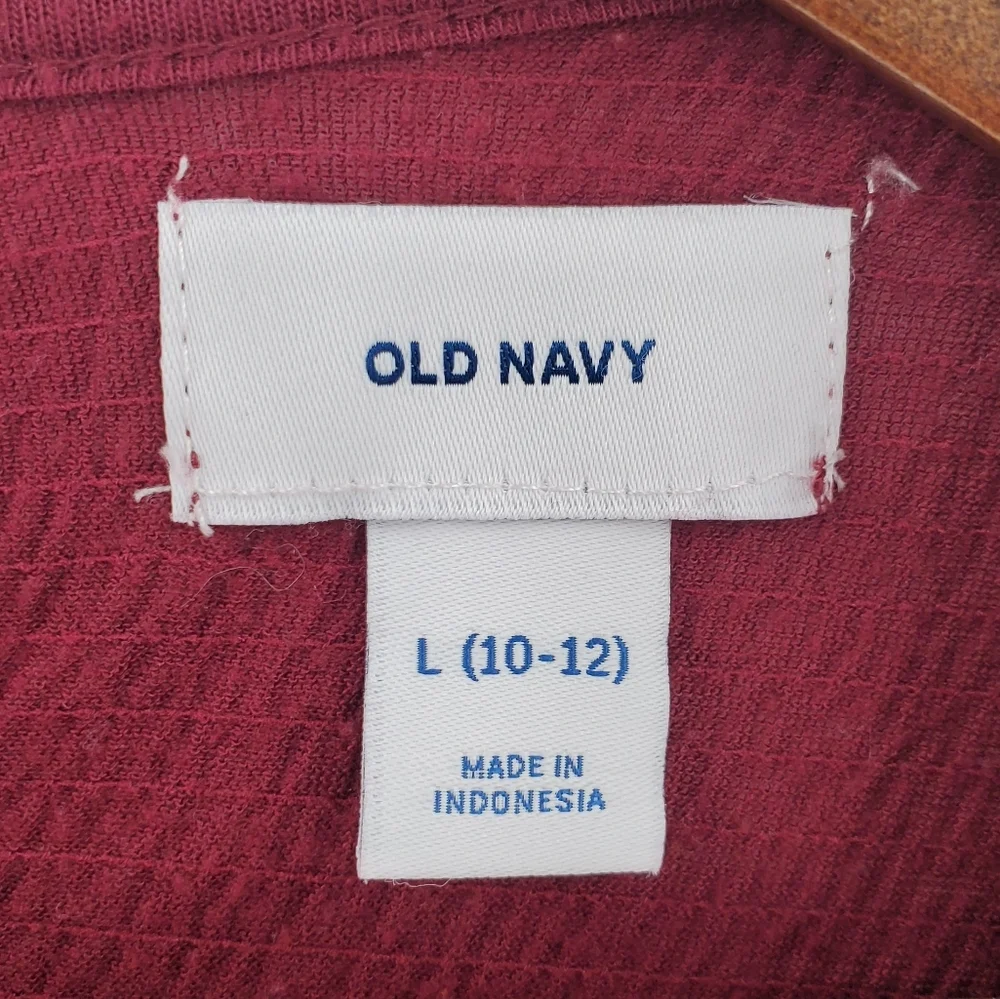 Old Navy Girls Tunic Dress Size Large Maroon 3/4 Sleeve‎ Embroidered Pleated